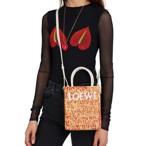 Loewe Raffia Calfskin Standard A5 Tote Bag White Multicolor